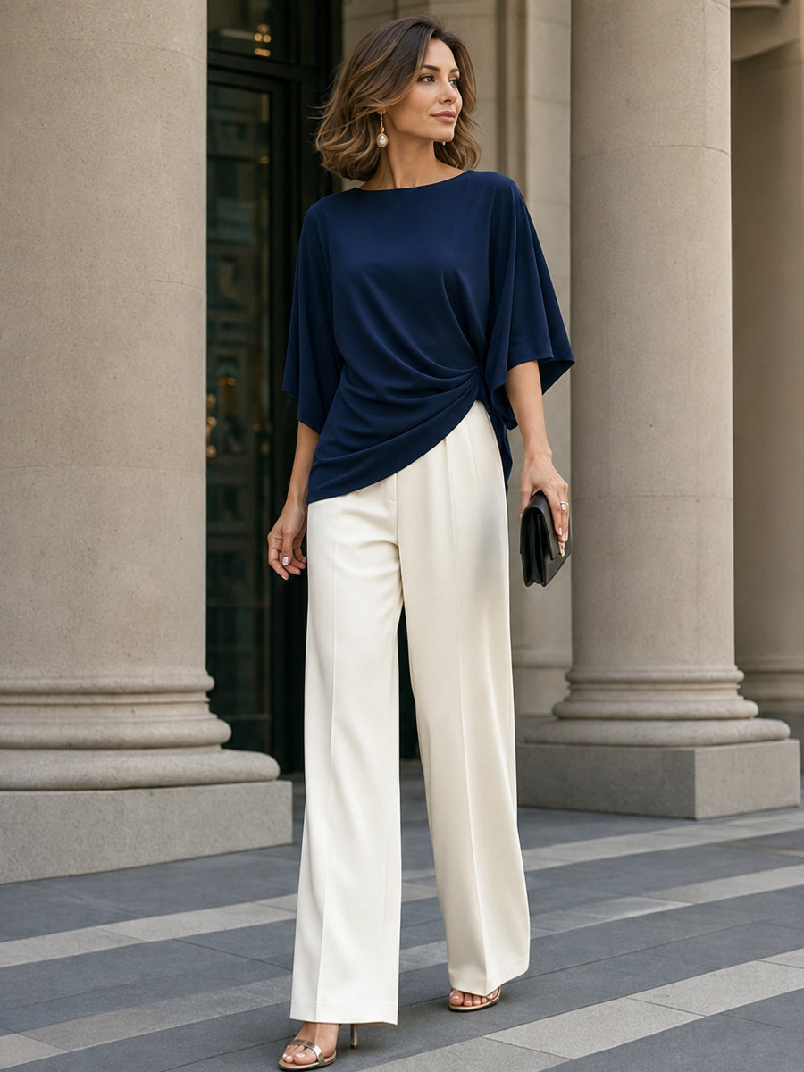 Jasmin | Conjunto de Blusa Drapeada y Pantalón Ancho
