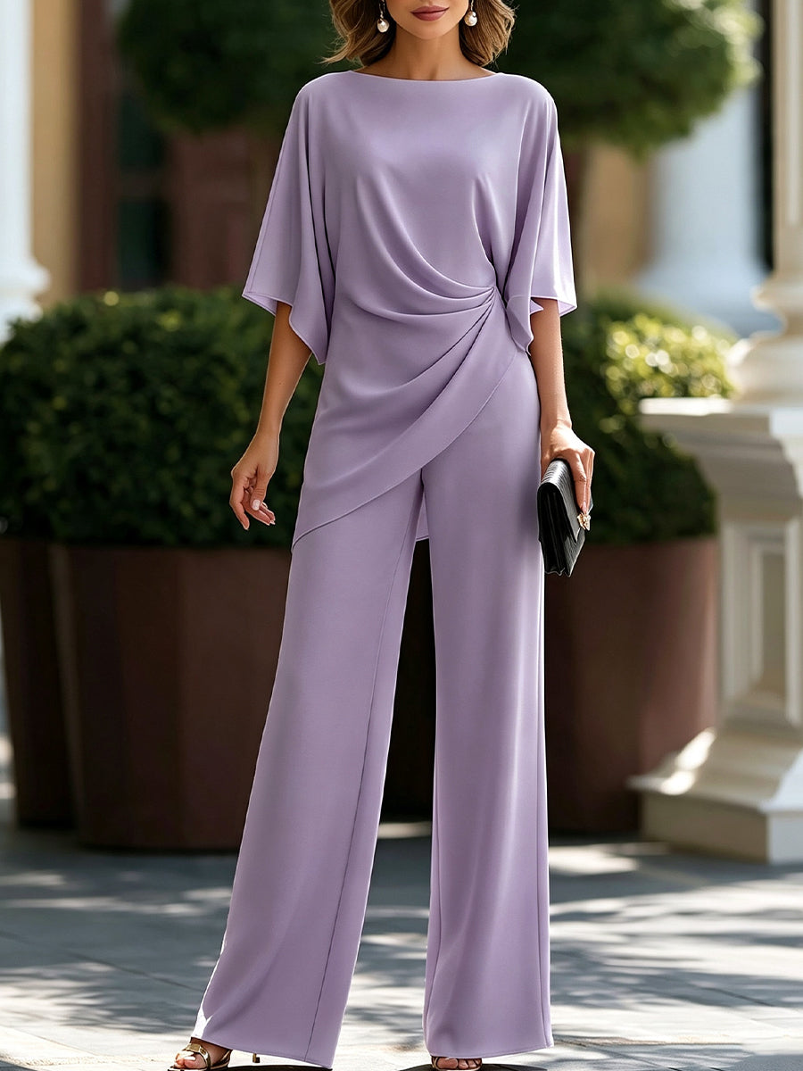 Jasmin | Conjunto de Blusa Drapeada y Pantalón Ancho