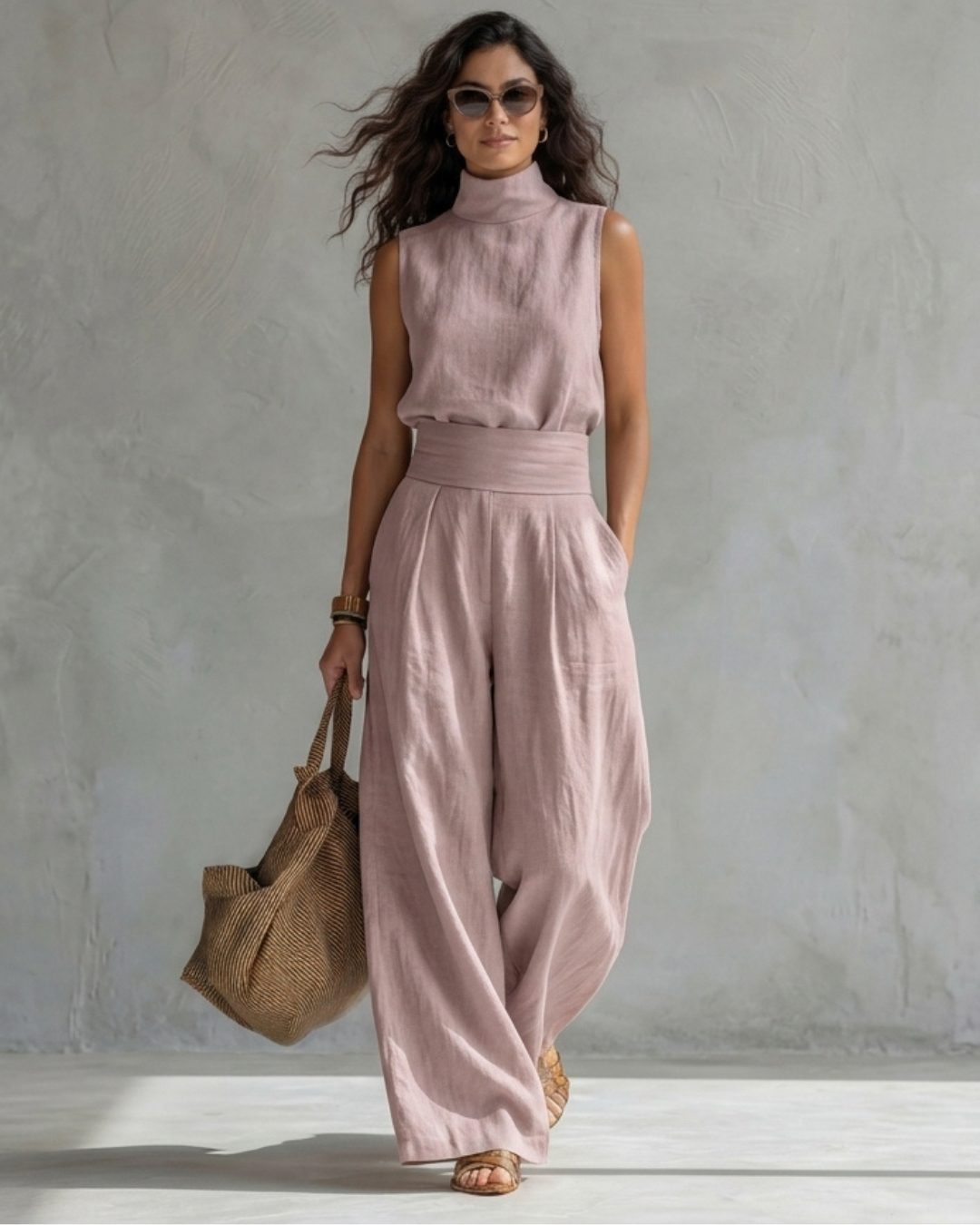 Maria | Conjunto Top y Pantalón Ancho Algodón Lino Verde