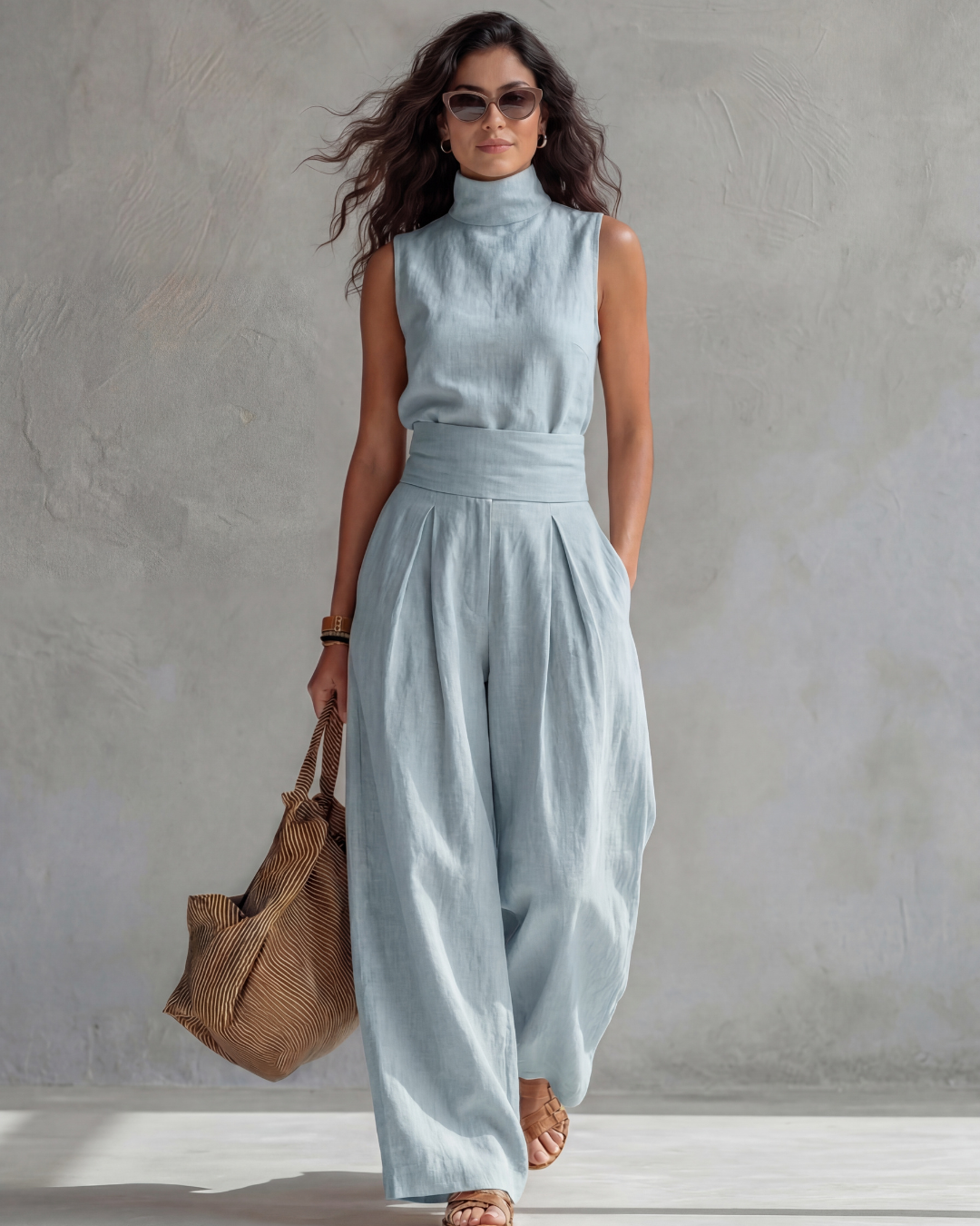 Maria | Conjunto Top y Pantalón Ancho Algodón Lino Verde