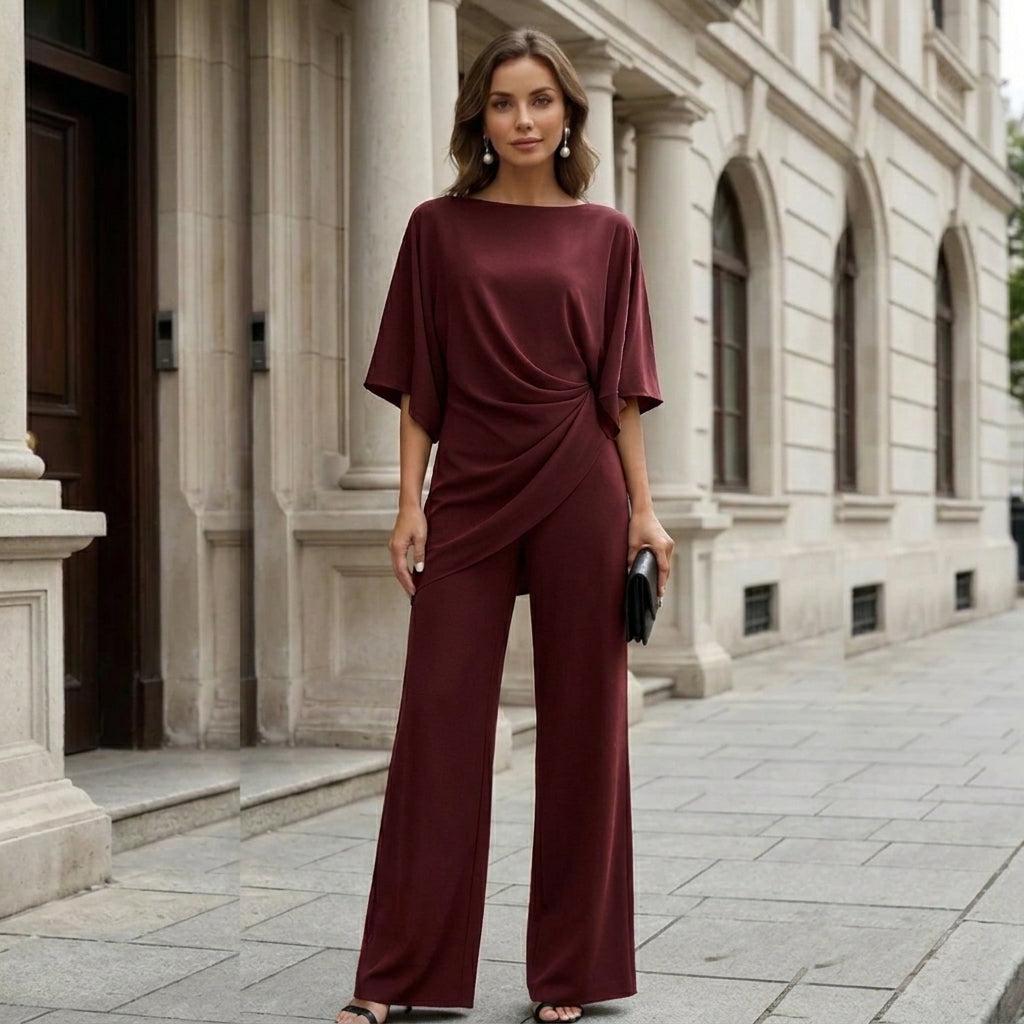 Jasmin | Conjunto de Blusa Drapeada y Pantalón Ancho