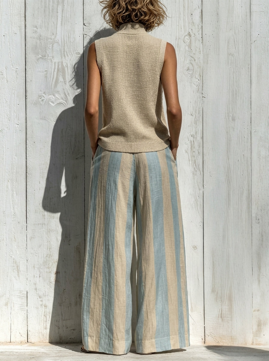 Sofía | Elegante en Tejido Fluido: Top y Pantalones Palazzo a Rayas