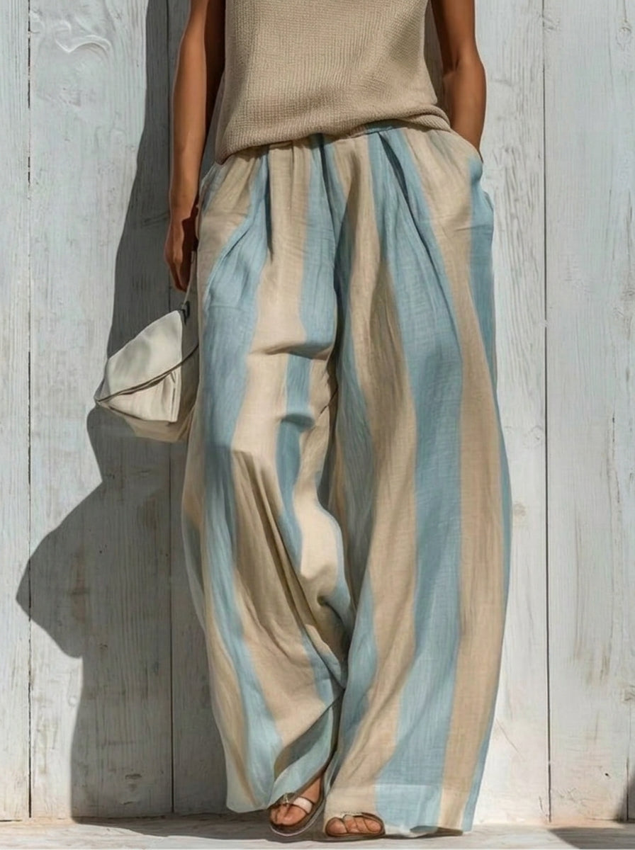 Sofía | Elegante en Tejido Fluido: Top y Pantalones Palazzo a Rayas