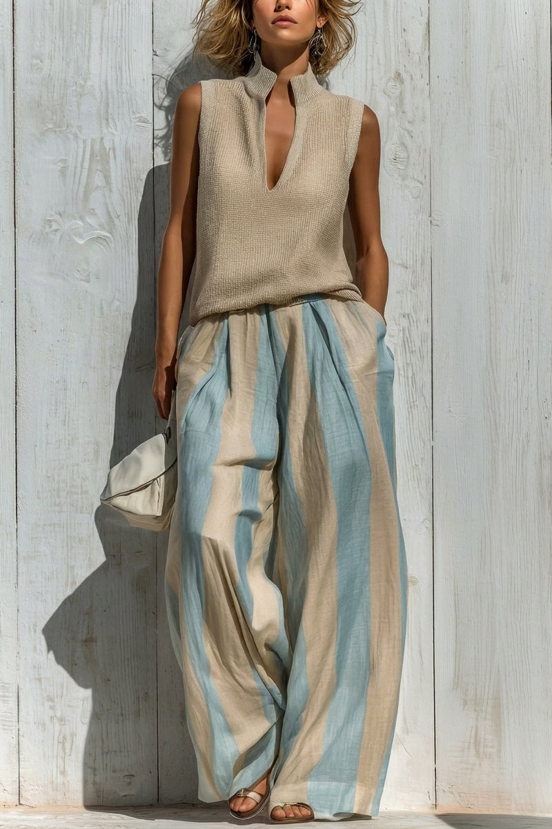 Sofía | Elegante en Tejido Fluido: Top y Pantalones Palazzo a Rayas