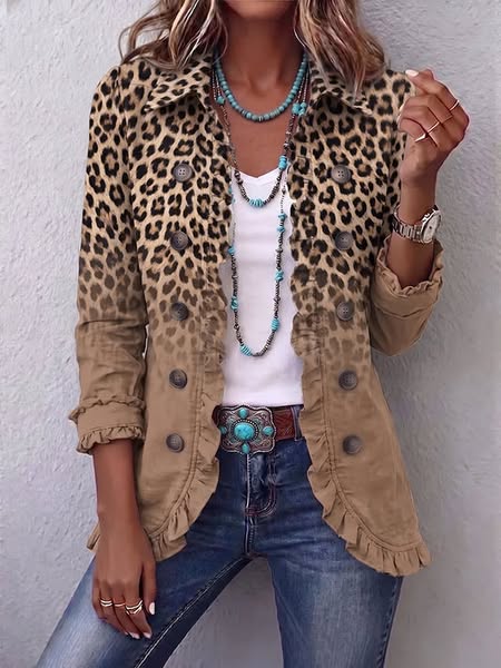 Donatella | Chamarra de leopardo vintage degradado con volantes