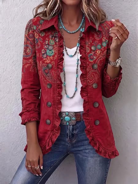 Carlotta | Chamarra bohemia de paisley con volantes