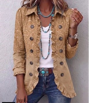 Chiara | Chamarra estampada estilo western con volantes