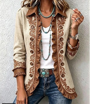 Ottavia | Chamarra bohemia floral vintage con volantes
