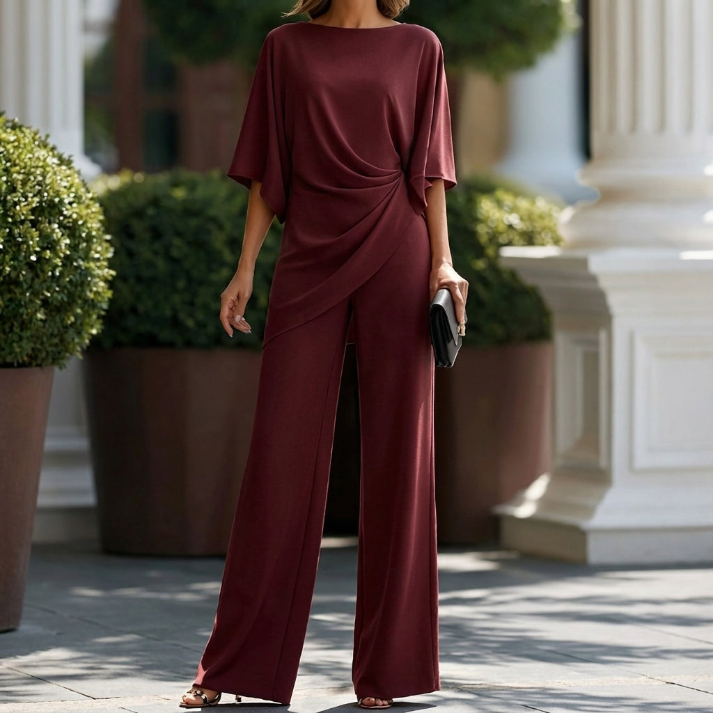 Jasmin | Conjunto de Blusa Drapeada y Pantalón Ancho