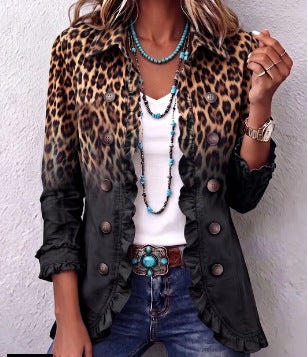 Valentina | Blazer de leopardo degradado con volantes